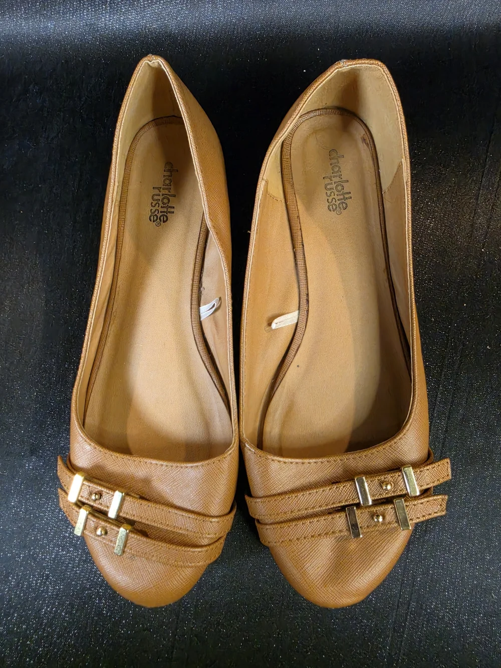 Charlotte Russe Women's Brown Ballet Flats Size 8 Tan Faux Leather Slip On